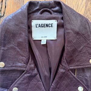 L'AGENCE Women's Dark Brown Crocodile Embossed Leather Jacket Gold Hardware Sz L